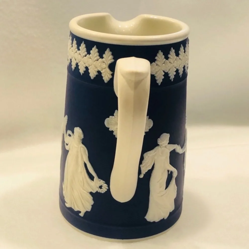 DUDSON HANLEY JASPERWARE BLUE WITH WHITE RAISED RELIEF NEOCLASSICAL PITCHER